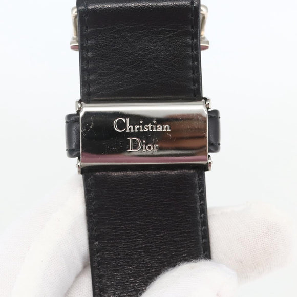 Christian Dior Belt Leather 39.8"" Black Silver Auth 157484