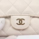 CHANEL Coin Purse Caviar Skin White Gold CC Auth 157489-12