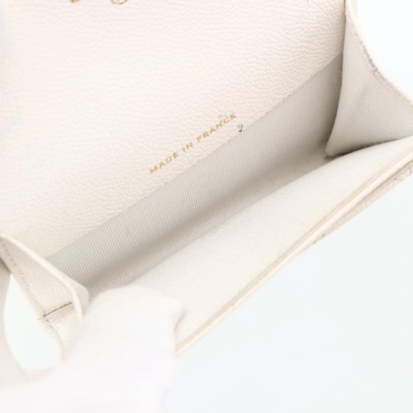 CHANEL Coin Purse Caviar Skin White Gold CC Auth 157489