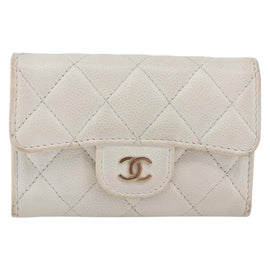 CHANEL Coin Purse Caviar Skin White Gold CC Auth 157489 - 0