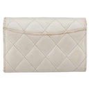 CHANEL Coin Purse Caviar Skin White Gold CC Auth 157489-3