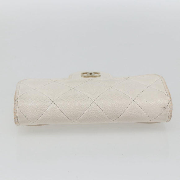 CHANEL Coin Purse Caviar Skin White Gold CC Auth 157489