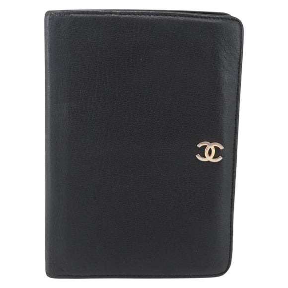 CHANEL Day Planner Cover Leather Black Gold CC Auth 157492