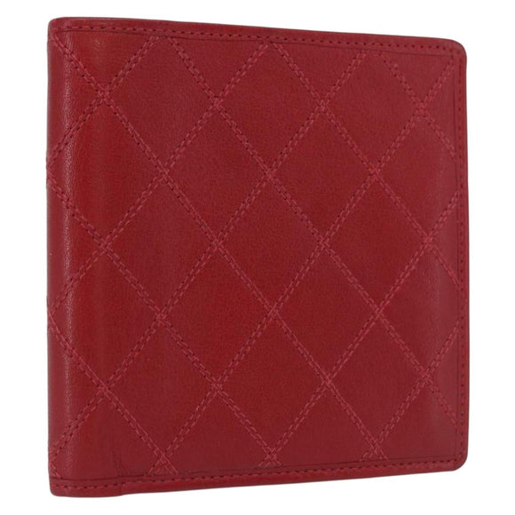 CHANEL Matelasse Wallet Lamb Skin Red CC Auth 157494
