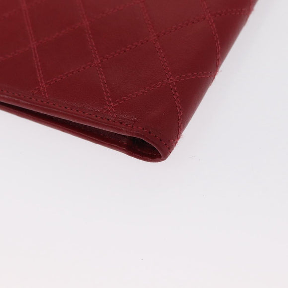 CHANEL Matelasse Wallet Lamb Skin Red CC Auth 157494
