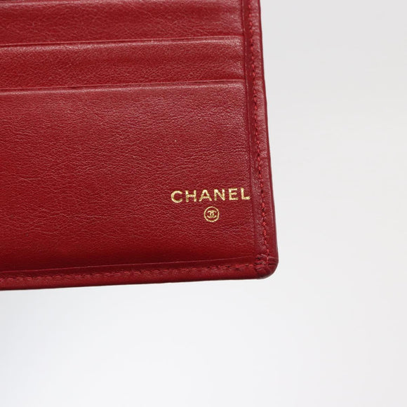 CHANEL Matelasse Wallet Lamb Skin Red CC Auth 157494