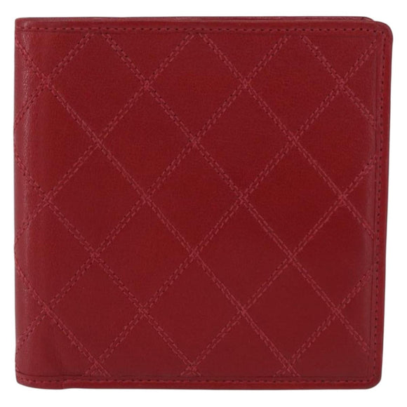 CHANEL Matelasse Wallet Lamb Skin Red CC Auth 157494