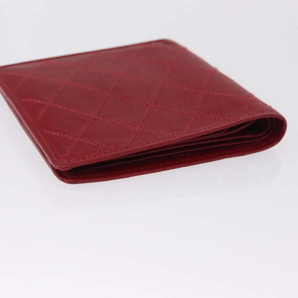 CHANEL Matelasse Wallet Lamb Skin Red CC Auth 157494