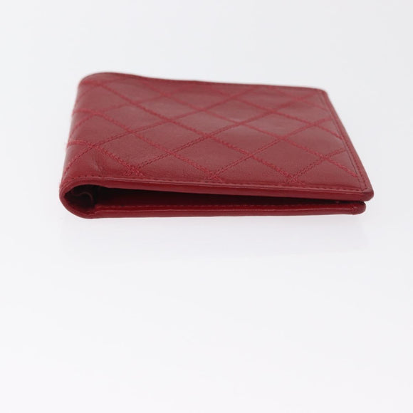 CHANEL Matelasse Wallet Lamb Skin Red CC Auth 157494