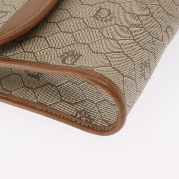 Christian Dior Honeycomb Canvas Shoulder Bag PVC Beige Gold Auth 157506