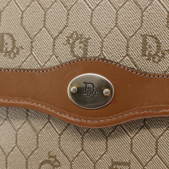 Christian Dior Honeycomb Canvas Shoulder Bag PVC Beige Gold Auth 157506