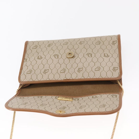 Christian Dior Honeycomb Canvas Shoulder Bag PVC Beige Gold Auth 157506
