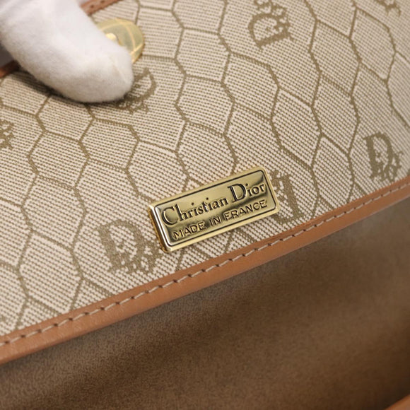 Christian Dior Honeycomb Canvas Shoulder Bag PVC Beige Gold Auth 157506