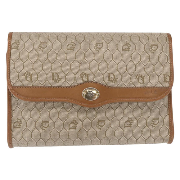 Christian Dior Honeycomb Canvas Shoulder Bag PVC Beige Gold Auth 157506