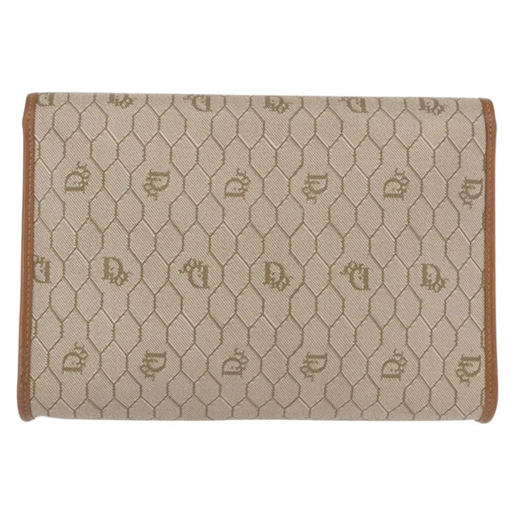 Christian Dior Honeycomb Canvas Shoulder Bag PVC Beige Gold Auth 157506