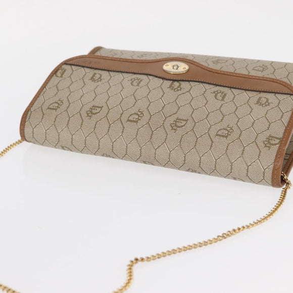 Christian Dior Honeycomb Canvas Shoulder Bag PVC Beige Gold Auth 157506