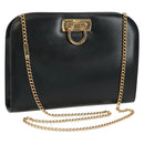 Salvatore Ferragamo Gancini Chain Shoulder Bag Leather Black Gold Auth 157507V-1