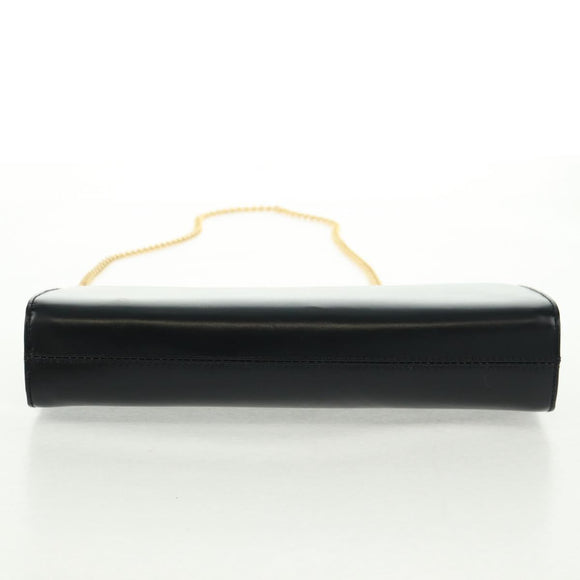 Salvatore Ferragamo Gancini Chain Shoulder Bag Leather Black Gold Auth 157507V