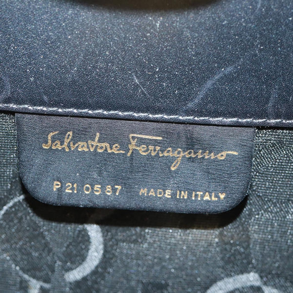 Salvatore Ferragamo Gancini Chain Shoulder Bag Leather Black Gold Auth 157507V