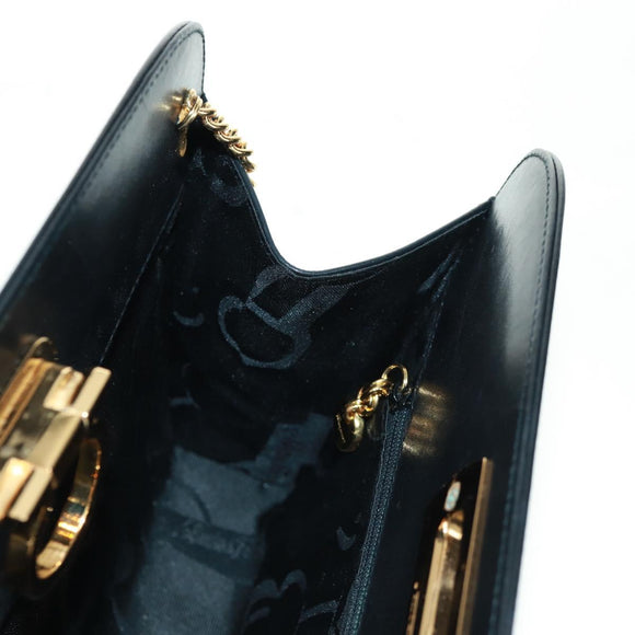 Salvatore Ferragamo Gancini Chain Shoulder Bag Leather Black Gold Auth 157507V