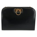 Salvatore Ferragamo Gancini Chain Shoulder Bag Leather Black Gold Auth 157507V-2