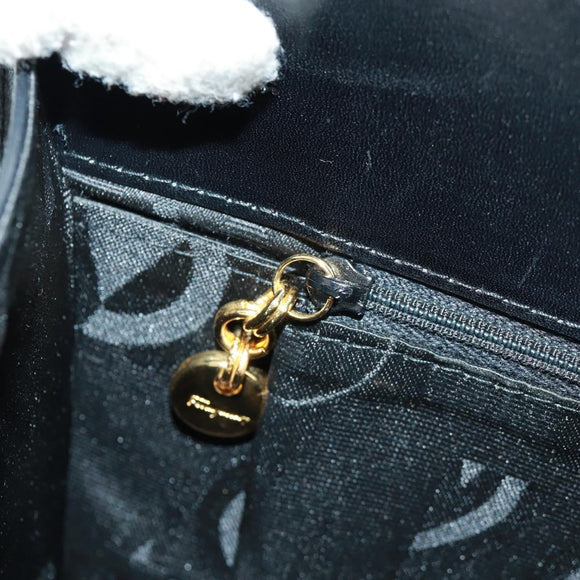 Salvatore Ferragamo Gancini Chain Shoulder Bag Leather Black Gold Auth 157507V