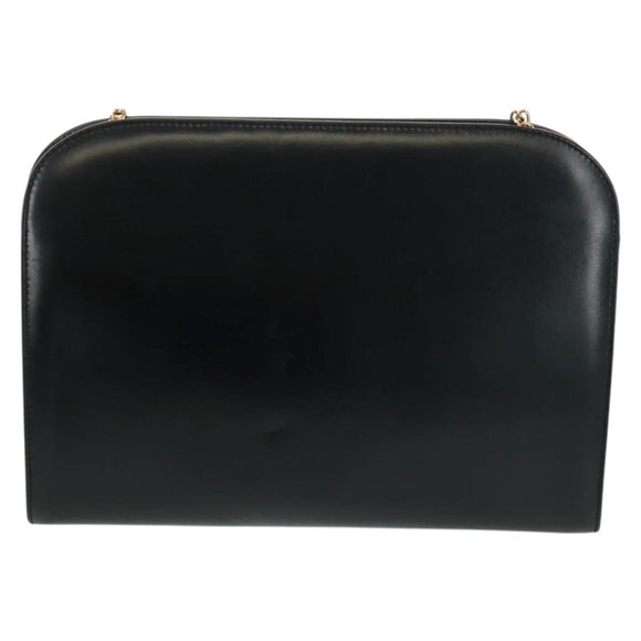 Salvatore Ferragamo Gancini Chain Shoulder Bag Leather Black Gold Auth 157507V