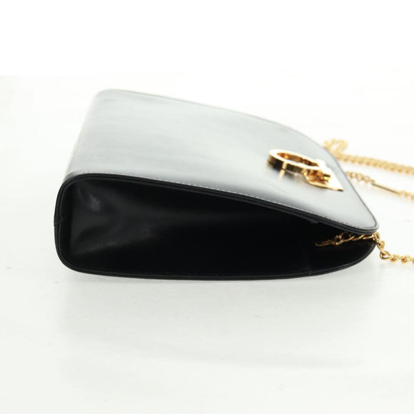 Salvatore Ferragamo Gancini Chain Shoulder Bag Leather Black Gold Auth 157507V