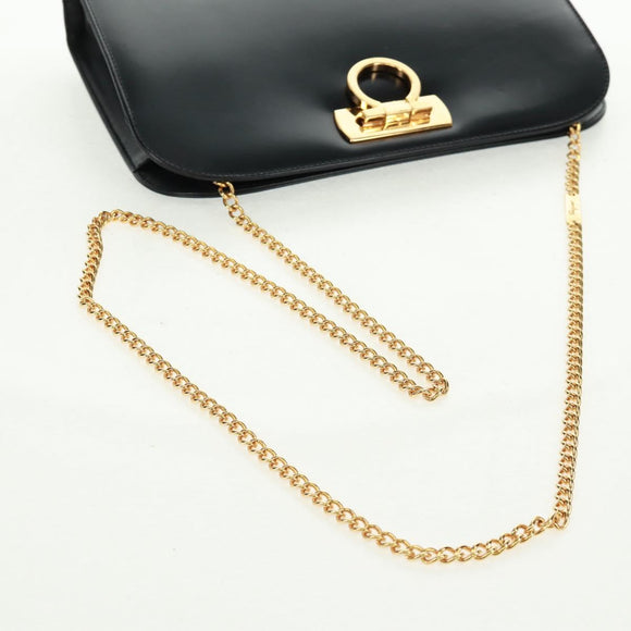 Salvatore Ferragamo Gancini Chain Shoulder Bag Leather Black Gold Auth 157507V