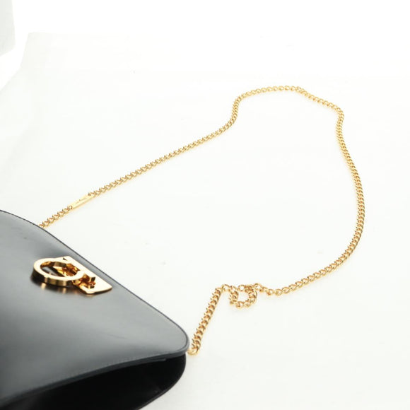Salvatore Ferragamo Gancini Chain Shoulder Bag Leather Black Gold Auth 157507V