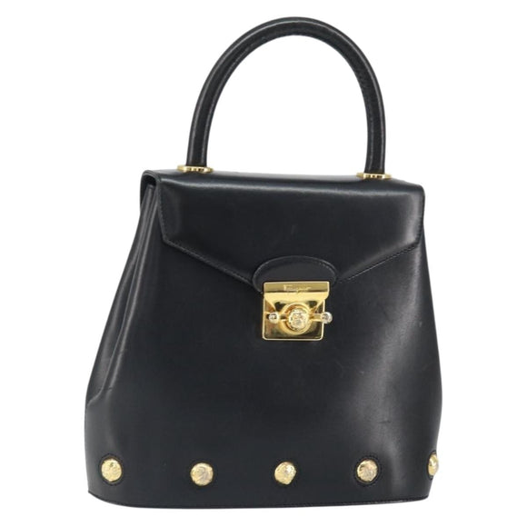 Salvatore Ferragamo Hand Bag Leather Black Gold Auth 157508