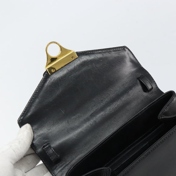 Salvatore Ferragamo Hand Bag Leather Black Gold Auth 157508