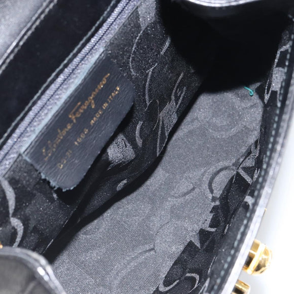Salvatore Ferragamo Hand Bag Leather Black Gold Auth 157508