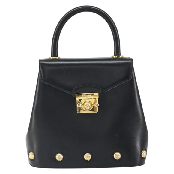 Salvatore Ferragamo Hand Bag Leather Black Gold Auth 157508