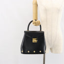 Salvatore Ferragamo Hand Bag Leather Black Gold Auth 157508-22
