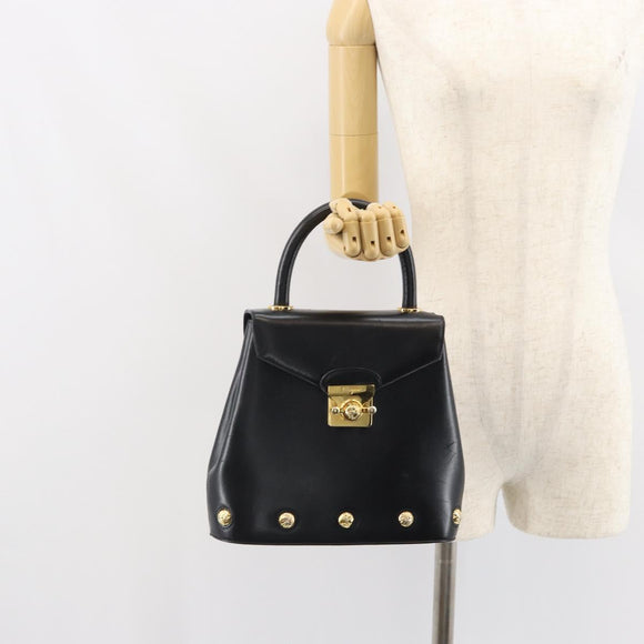 Salvatore Ferragamo Hand Bag Leather Black Gold Auth 157508