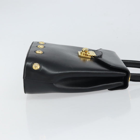 Salvatore Ferragamo Hand Bag Leather Black Gold Auth 157508