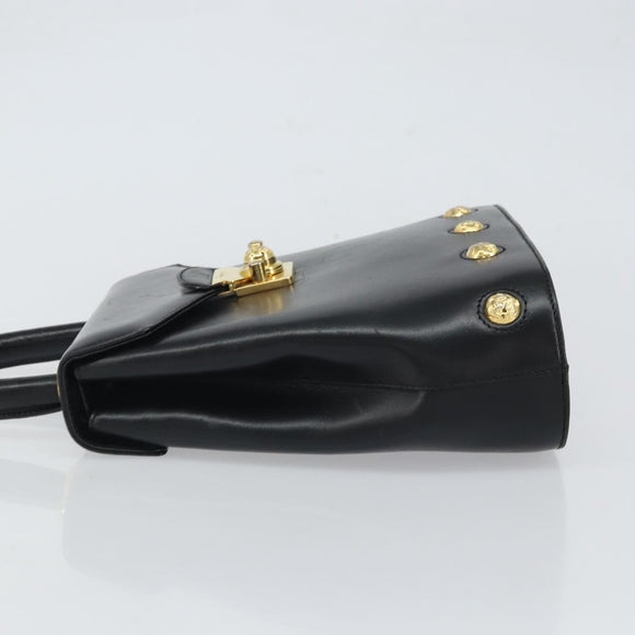 Salvatore Ferragamo Hand Bag Leather Black Gold Auth 157508