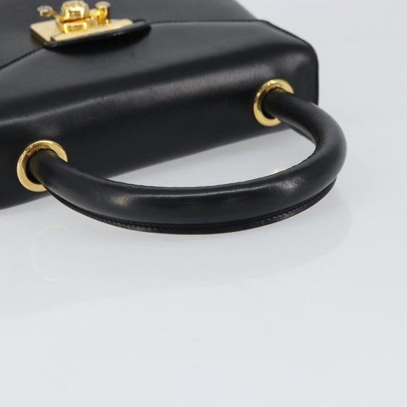 Salvatore Ferragamo Hand Bag Leather Black Gold Auth 157508