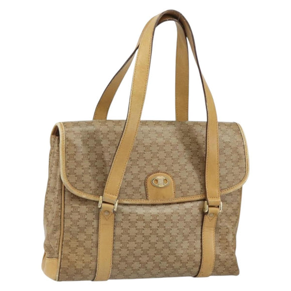 CELINE Macadam Canvas Hand Bag PVC Beige Gold Auth 157509