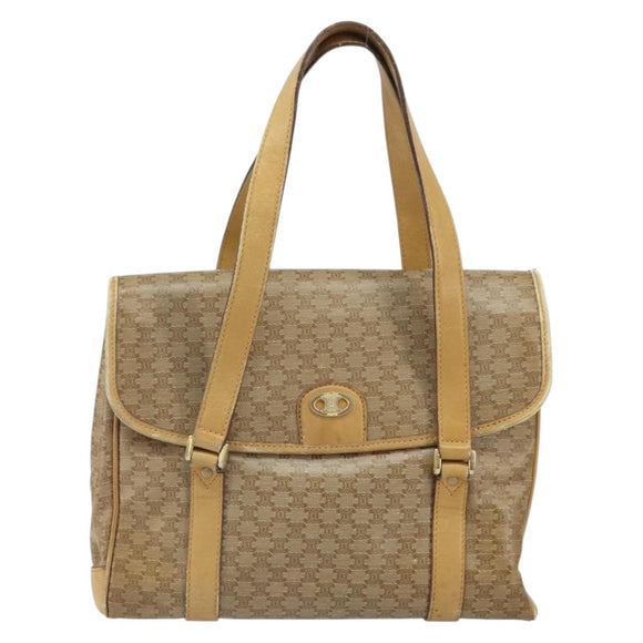 CELINE Macadam Canvas Hand Bag PVC Beige Gold Auth 157509