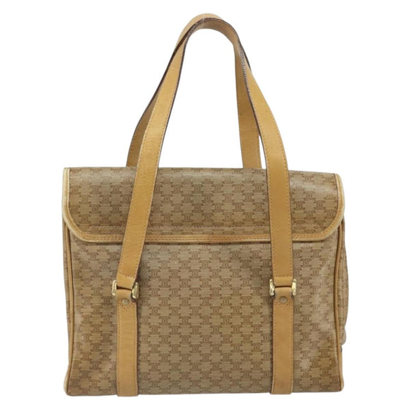 CELINE Macadam Canvas Hand Bag PVC Beige Gold Auth 157509