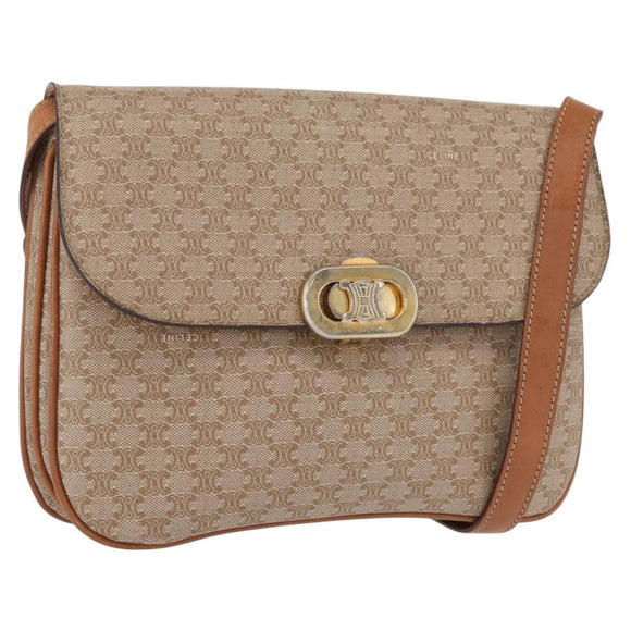 CELINE Macadam Canvas Shoulder Bag PVC Beige Gold Auth 157511
