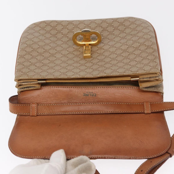 CELINE Macadam Canvas Shoulder Bag PVC Beige Gold Auth 157511