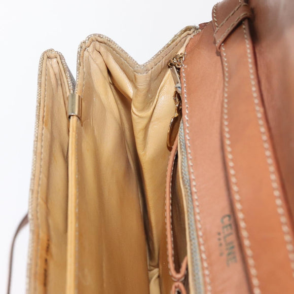 CELINE Macadam Canvas Shoulder Bag PVC Beige Gold Auth 157511
