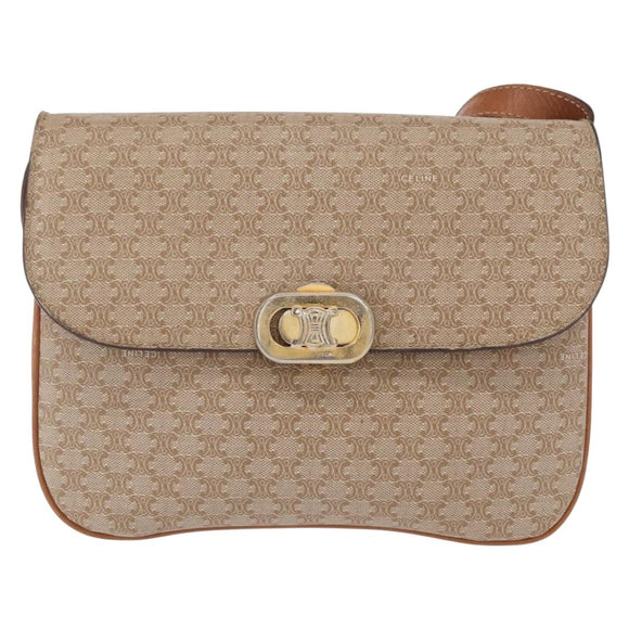 CELINE Macadam Canvas Shoulder Bag PVC Beige Gold Auth 157511