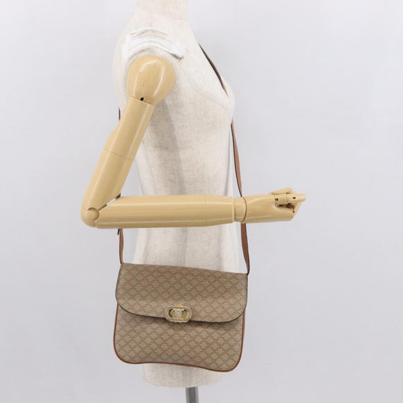 CELINE Macadam Canvas Shoulder Bag PVC Beige Gold Auth 157511
