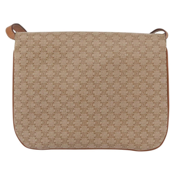 CELINE Macadam Canvas Shoulder Bag PVC Beige Gold Auth 157511