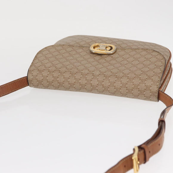 CELINE Macadam Canvas Shoulder Bag PVC Beige Gold Auth 157511