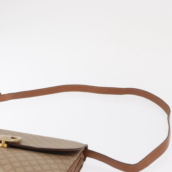 CELINE Macadam Canvas Shoulder Bag PVC Beige Gold Auth 157511